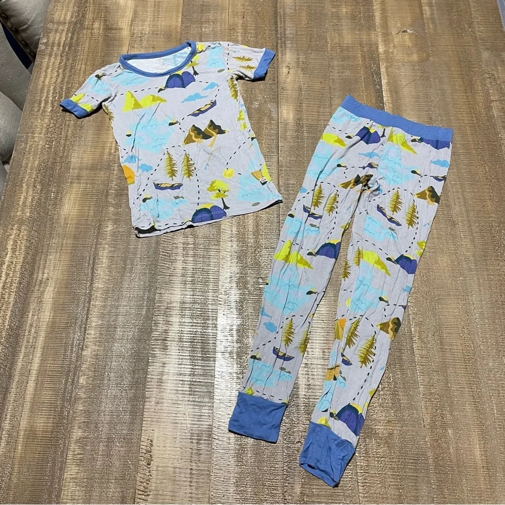 Scoots bamboo camping Pajamas with Blue and Yellow Design